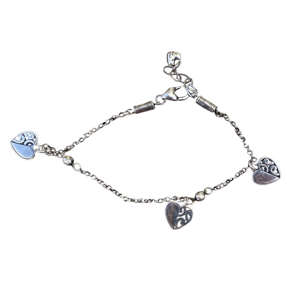 Brighton Silver Tone Heart Charm AnKlet Women's Adjustable Chain bracelet‎